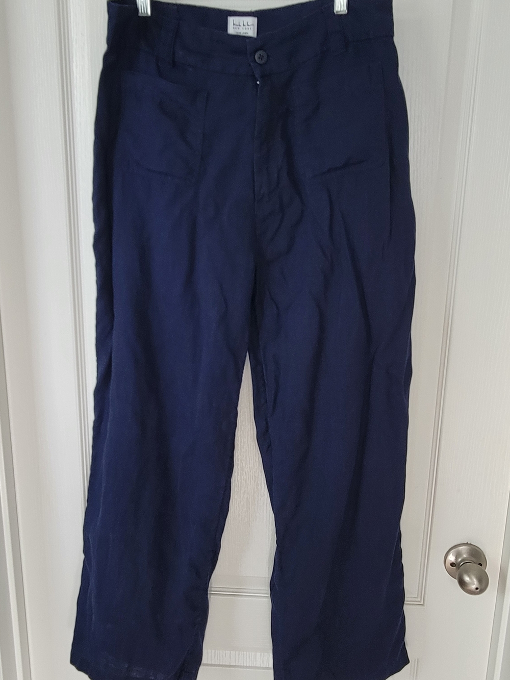 Nicole Miller New York 100% Linen Wide Leg Pants Navy Blue Size 10 Pockets